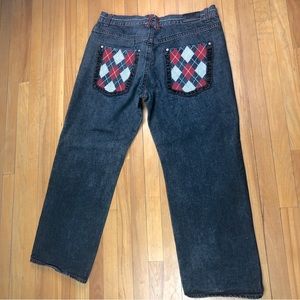 Y2K Diamond Pockets Wide Straight Leg Jeans Sz 42/32